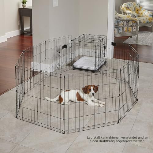 MidWest Homes for Pets Hunde-Gehege aus Metall, zusammenklappbar, ohne Tür, inklusive Erdspießen, bietet 1,5 m² Spielfläche, 61 cm hoch, schwarz elektrostatisch beschichtet.