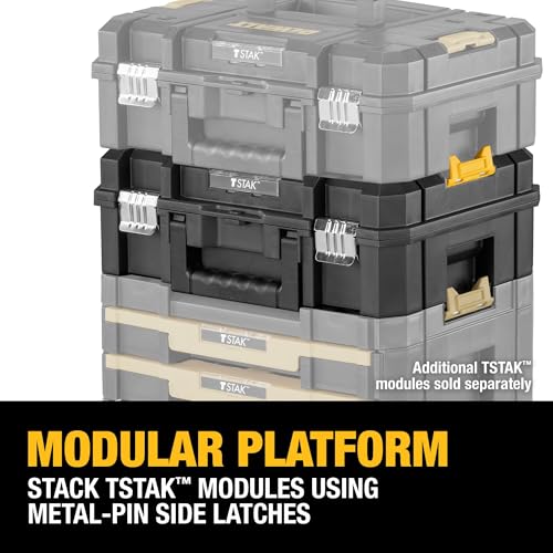 Image of DEWALT Tool Box TSTAK II, 13 In. Flat Top Tool Storage Case, Stackable Organizer Hard Case Portable Toolbox, Heavy Duty, Holds Up To 66 lbs (DWST17807)