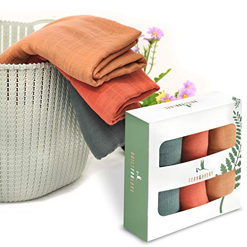 Image of Fern and Avery - Muslin Swaddle Blankets, Soft Muslin Baby Blanket, Breathable Baby Muslin Blankets, Gender-Neutral Muslin Baby Blankets, Forest Theme, 47” x 47”, Set of 3