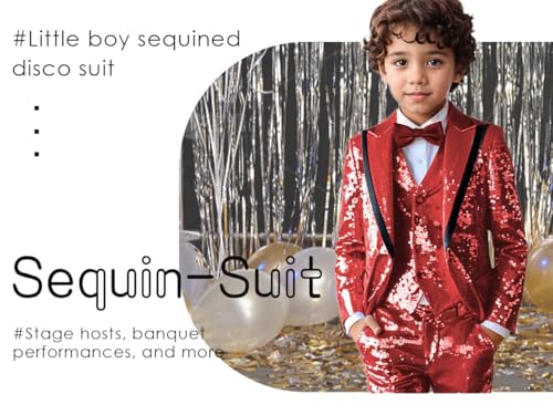 Formal Boys Suit Set Sparkling Sequin Boys' Wedding Outfit Communion Suits Adjustable Waist for Toddler Teenage Boy3