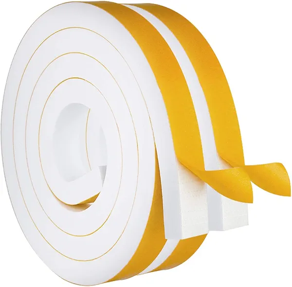 White Door Window Weather Stripping Self Adhesive Foam Tape 1 in × 3/4 in × 13 Ft, High Density Foam Sealing Strip Window Insulation Weatherproof Gasket Tape for Doors and Windows