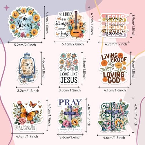 Image of 100 Pcs Christian Faith Stickers | Bible Verse & Inspiration Quotes | Waterproof Vinyl Scrapbook Stickers for Prayer Boards, Vision Board, Journaling