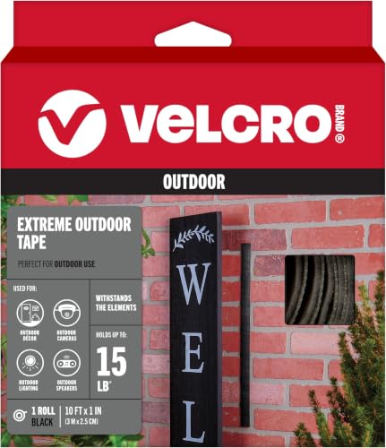 Image of VELCRO Brand Extreme Outdoor Heavy Duty Tape | 10Ft x 1 in | Holds 15 lbs-| Black with Stick on Adhesive-| Strong Weather Resistant Holding Power - 91843,(Pack of 12)