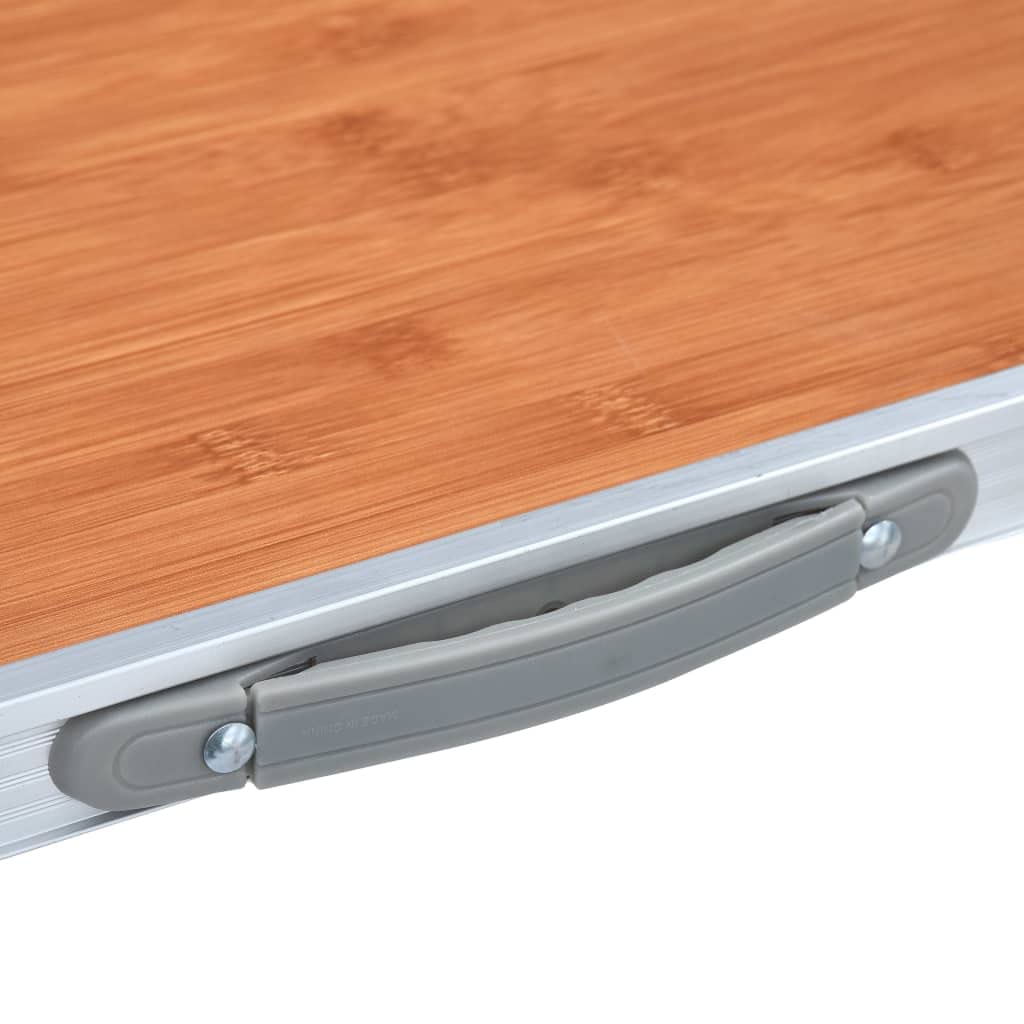Grau klappbarer Campingtisch aus Aluminium und MDF x, höhenverstellbar bis, mit Tragegriff für Picknick, Balkon, Terrasse, Garten und Campingreisen