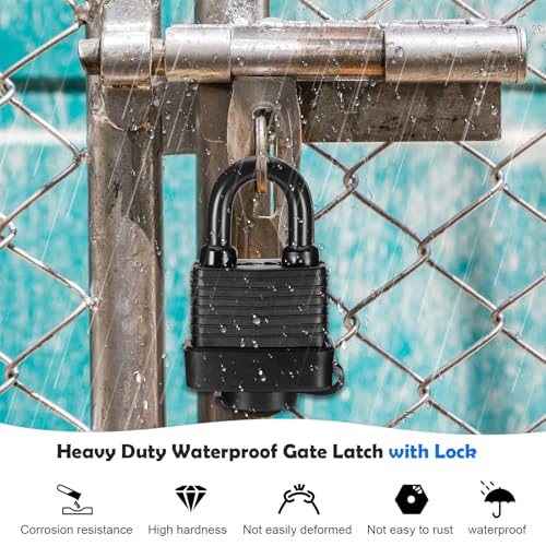 Image of Padlock Latch Lock, 4Inch Stainless Steel Hasp Latch with Padlock Keys Screws, Heavy Duty Black Shed Lock, Waterproof Pad Locks Latches, Gate Locks for Barn Door Cabinet Fence Garage