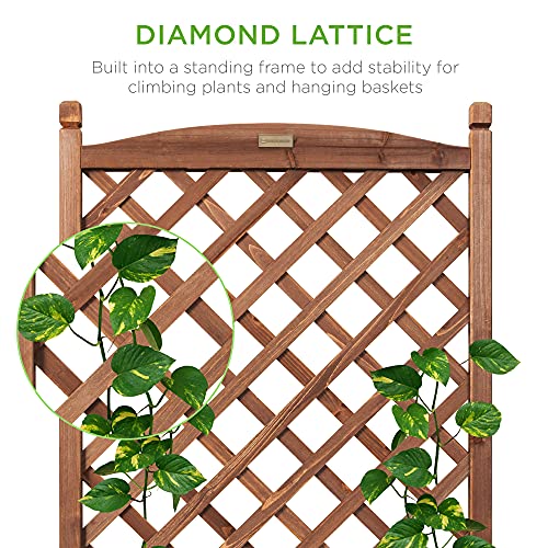 Best Choice Products 48in Wood Planter Box & Diamond Lattice Trellis, Mobile Outdoor Raised Garden Bed for Climbing Plants w/Drainage Holes, Optional Wheels - Walnut
