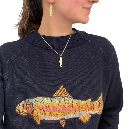 Giraropa Women Contrast Fish Sweater Long Sleeve Crew Neck Ribbed Knit Pullover Sweaters Fall Casual Tops