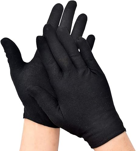6 pares de guantes de algodón negros de trabajo, guantes de moneda, guantes de inspección de joyas para mujeres y hombres