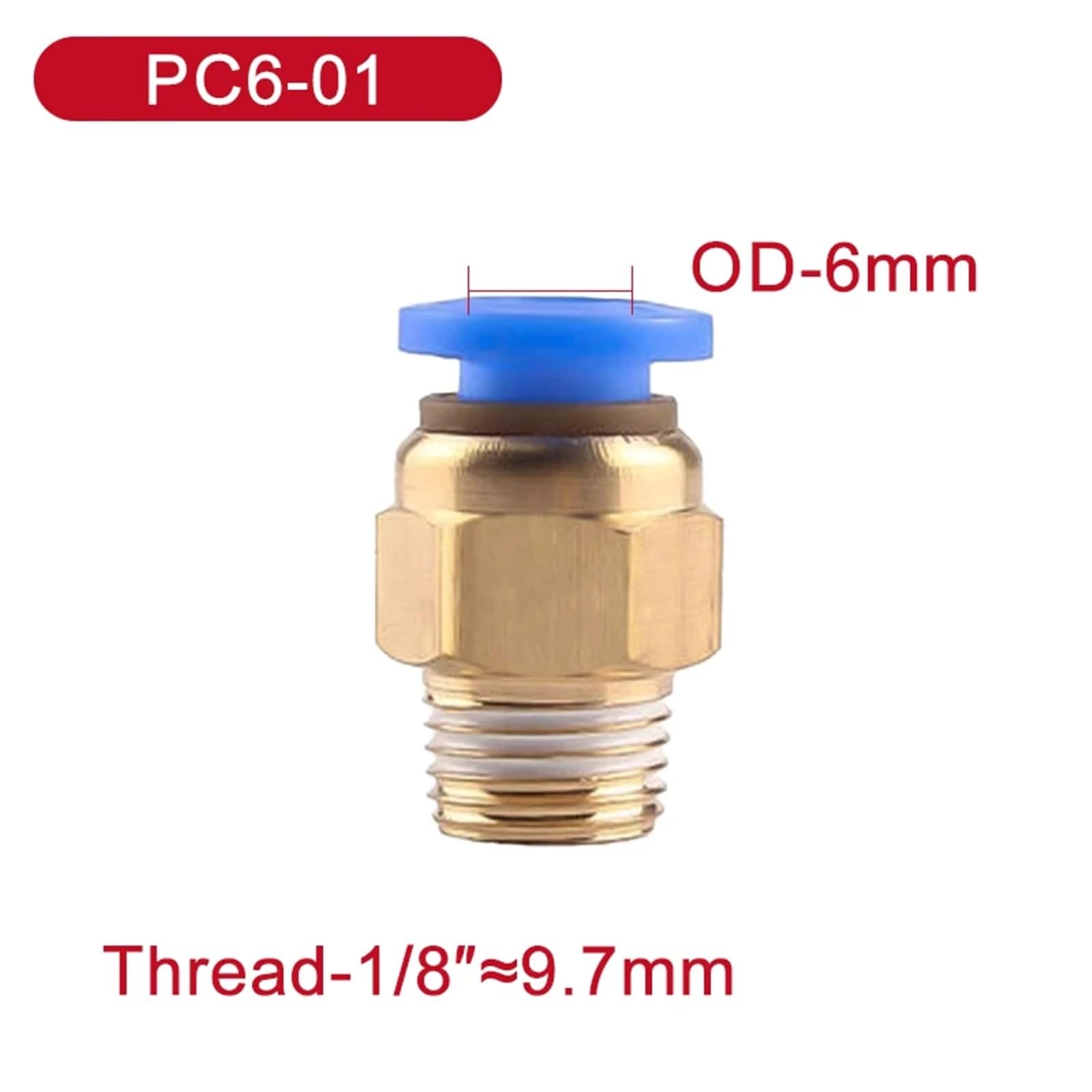 Raccordo pneumatico connettore PC 4/6/8/10/12 mm filettatura 1/8 1/4 3/8 1/2 raccordi per tubi 4-m5 connettori rapidi per tubi 100 pezzi (PC6mm-1I8)