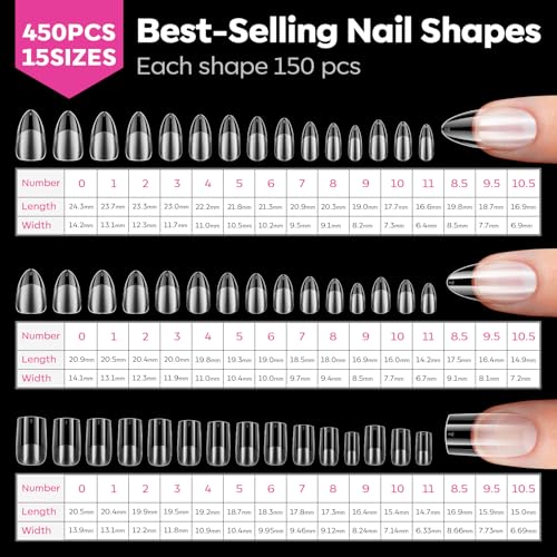 Image of Modelones Almond & Square Nail Tips - Multi-type 3 Styles Set Gel Tips