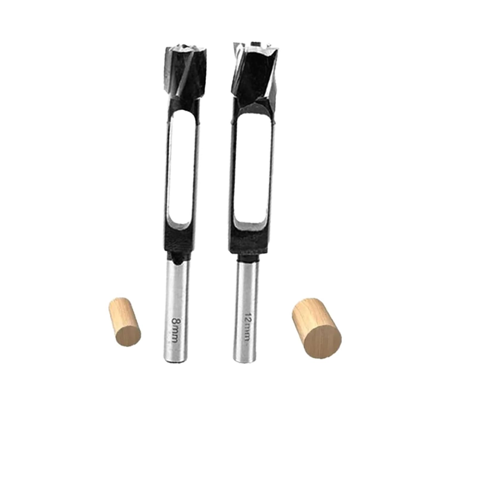 Juego de 2 brocas de espiga y tacos profundos para madera con mango redondo de 1/2" para carpintería y fabricación de muebles (8 mm + 12 mm)