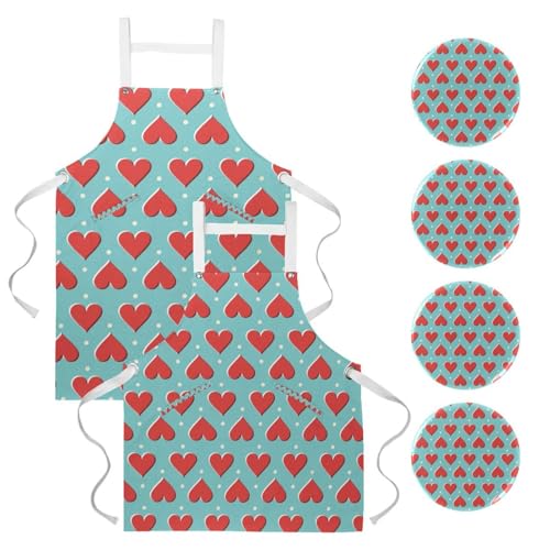 Tablier de serveuse motif cœur rouge pour pâtisserie et nettoyage maison