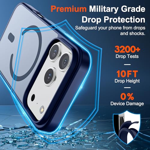 Image of SUPFINE Magnetic for iPhone 17 Pro Case (Compatible with MagSafe)(Military Grade Drop Protection) Translucent Matte Shockproof with Anti-Fingerprint Phone Cover 2025,Navy Blue