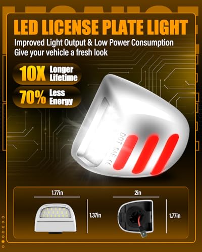 Image of LESAUCE LED License Plate Lights Red OLED Neon Tube Tag Lights Silver Housing Assembly Replacement for Chevy Silverado GMC Sierra 1500 2500 3500 Tahoe Suburban Escalade Yukon XL, 6000K White, 2PS
