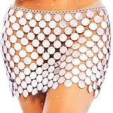 Aukmla Sparkly Sequin Chainmail Mini Skirt Dots Belly Dance Hip Skirts Disco Concert Waist Chain for Women Silver