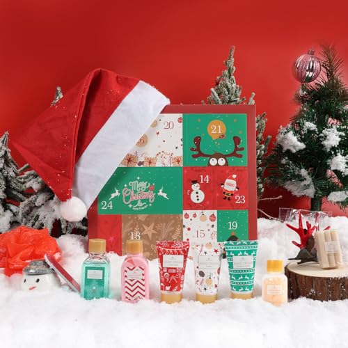 Christmas Advent Calendar 2024, 12 Days of Holiday Advent Calendar for Women, BODY & EARTH Spa Gift Baskets with Snowman Bath Bomb, Scented Candle, Christmas Hat, New Year Bath Set for Women - Thumbnail 2