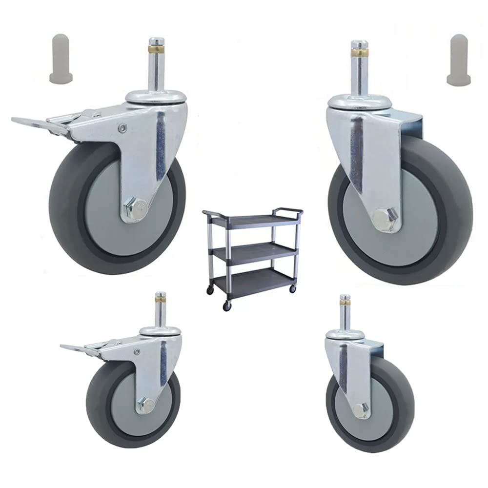 FREAZE 10,2 cm Lenkrolle für Servierwagen, abschließbare Rollräder Gummirollen, robuste Ersatzräder für Barwagen, Küchenwagen 4 Stück (Farbe: 2 Wirbel + 2 mit Bremse, Größe: 50 mm)
