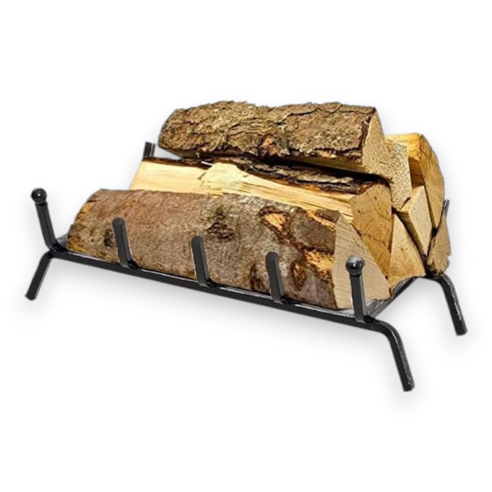 Brucialegna in ferro battuto verniciato per camino con design a sfera e cinque barre dimensioni 50x30x15 cm resistente ed elegante