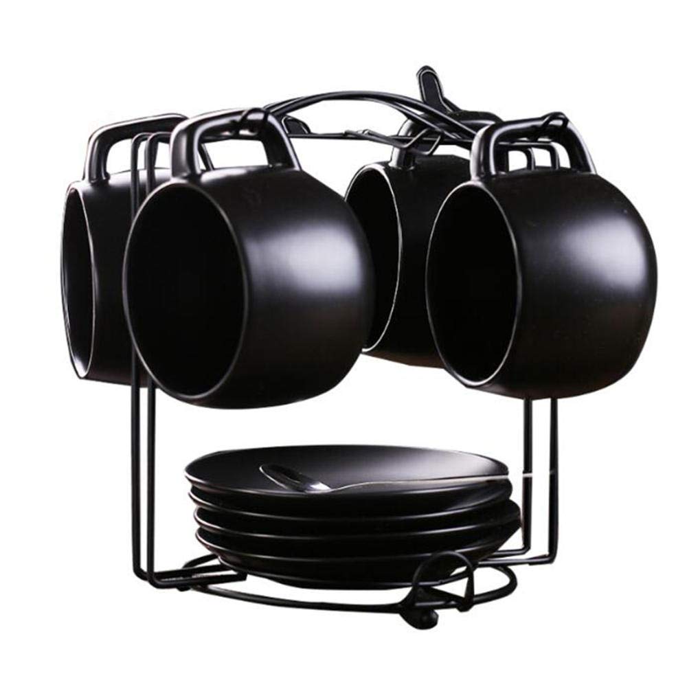 coffee cups set Set of 4 espresso cup set ceramic thick wall black coffee cup and saucer set with saucer bracket 260ml