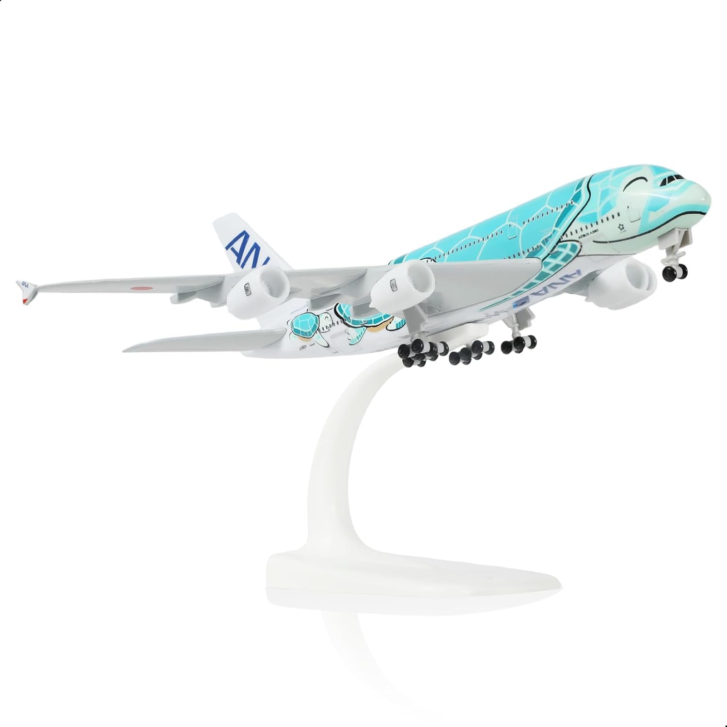 PHILAIMPEX Airbus A380 ANA Green Turtle Aircraft Model, 20 cm Die