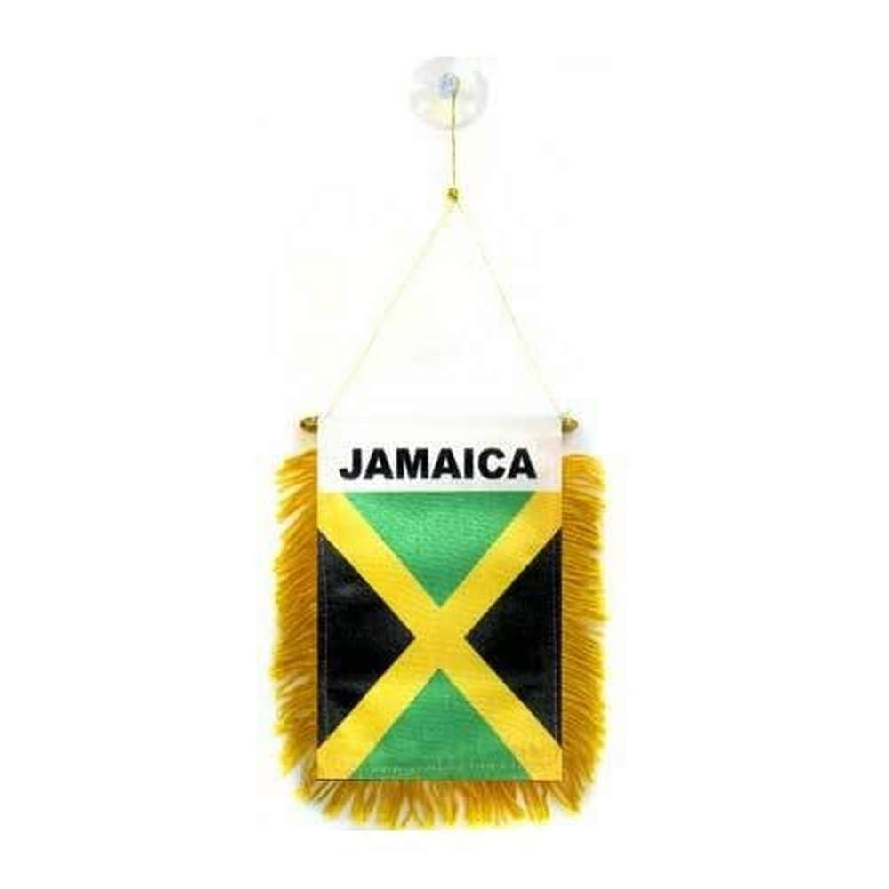 AZ FLAG - Fanion Jamaïque Pour Décoration Voiture Avec Ventouse et Franges Dorées - Mini Drapeau Jamaïcain - 13x10 cm - 1