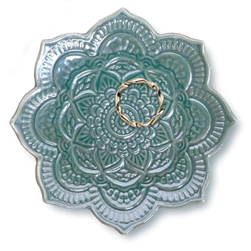 Image of Small Green Mandala Trinket Dish Jewellery Dish Tray, Ceramic Decorative Ring Holder Dish, Gifts for Women, Friend, Mum, Girls, Her, Birthday Christmas Valentines' Mothers' Day Present