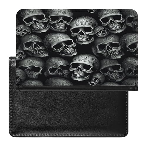 Joli étui de passeport portable en cuir synthétique noir motif tête de mort