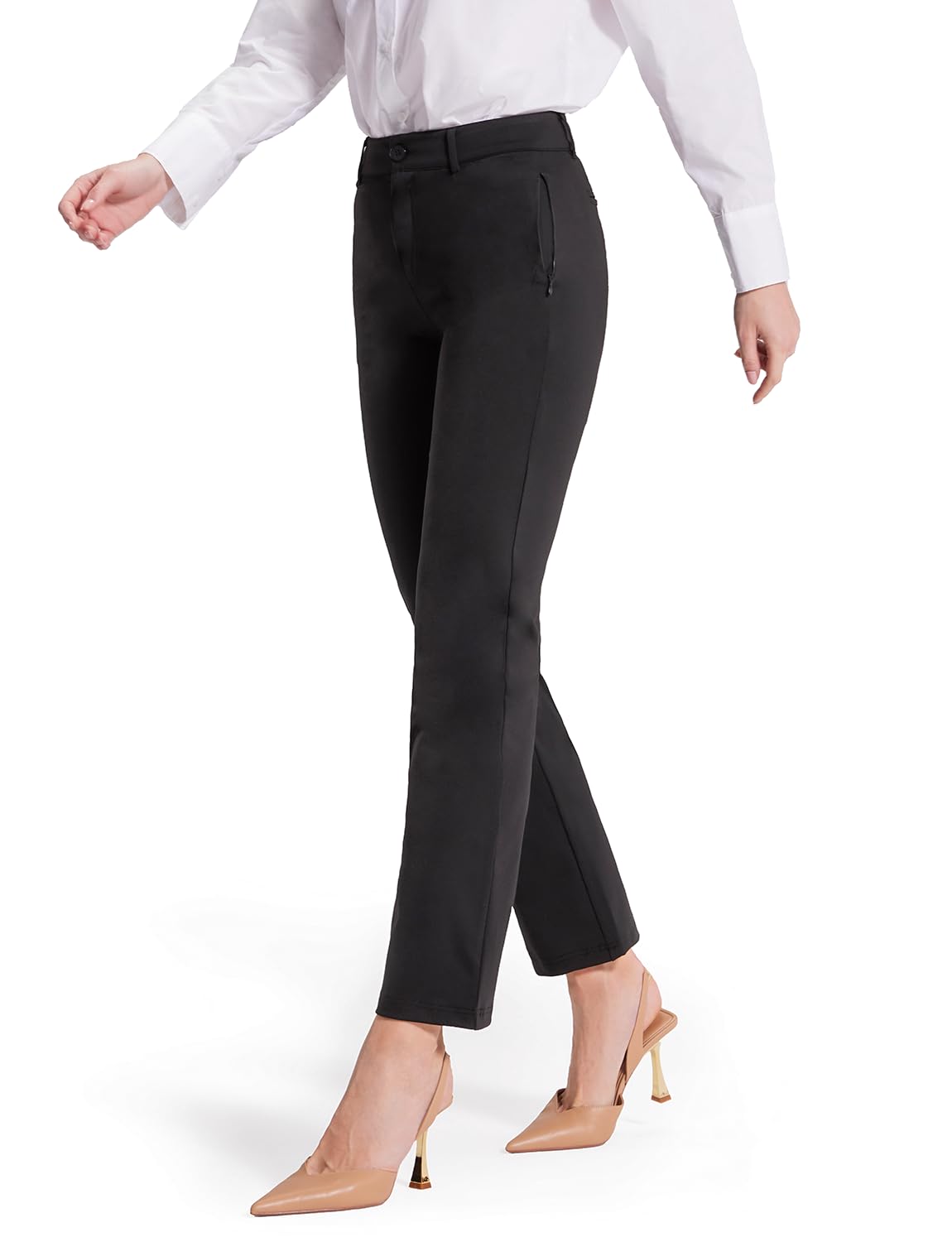 Bamans Work Pants Women Straight Leg Dress Pants Business High Waisted Black Trousers Casual Office Ladies Slacks