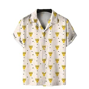 LAVDE メンズ 総柄シャツ 半袖 熊柄 カワイイ 薄手 速乾 形態安定 ユニセックス お揃い 普段着 開襟シャツ 夏-LA48-48-XXL" 