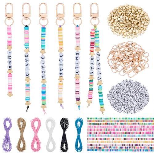 Kit création porte-clés amitié personnalisé WEBEEDY avec 600 perles lettres prénom et fil ciré