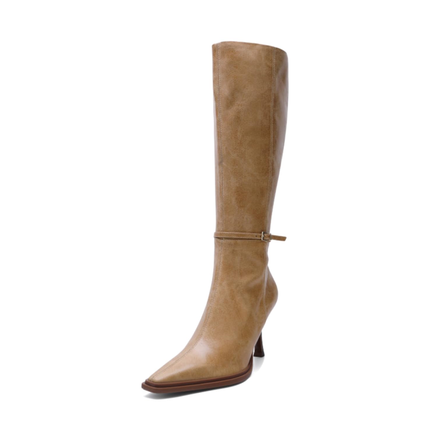 Brown Boots for Women Knee High Pointed Toe Stiletto Heels Womens Tall Boots Pull On Mid Calf Fall