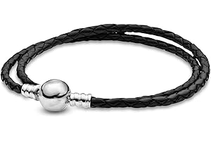 Genuine Leather Charm Bracelets for Women 925 Sterling Silver Vintage Jewelry Collection...