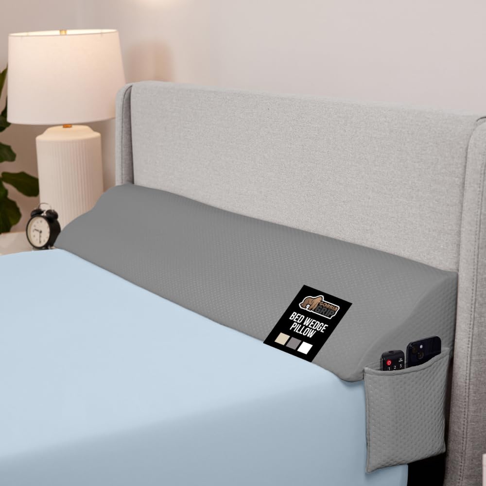 GORILLA GRIP Patented Bed Wedge Pillow for Headboard Gap, Filler Between Mattress Gaps, Comfortable Supportive High Density Cushioned Foam Pillows,
