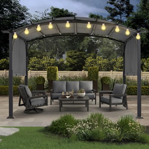 Image of MASTERCANOPY 10x10 ft Retractable Pergola with Sun Shade Canopy, Heavy Duty Metal Garden Pergola with Rustproof Steel Frame, Dark Grey