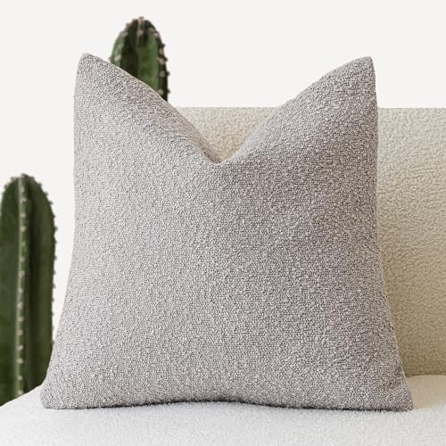 Image of Foindtower Decorative Boucle Throw Pillow Covers Accent Solid Pillow Cases Cozy Soft Textured Couch Cushion Case for Chair Sofa Bedroom Living Room Home Decor 22 x 22 Inch,Neutral Grey