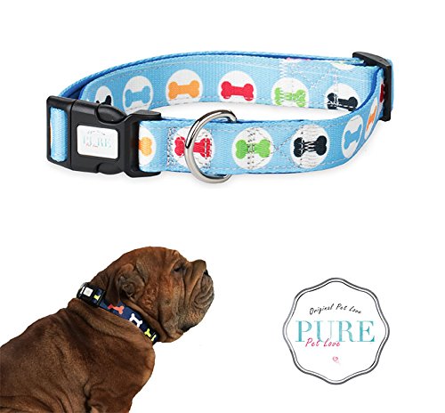 PetLove Collier pour chien en nylon rembourré et réglable Bleu clair Taille M (1,5 x 30-40 cm) Cover