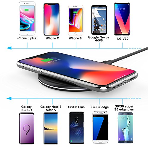 Yootech Wireless Charger Qi-Certified 10W Max Compatible with iPhone 11/11 Pro/11 Pro Max/Xs MAX/XR/XS/X/8/8 Plus, Galaxy Note 10/Note 10 Plus/S10/S10 Plus/S10E,5W All Qi-Enabled Phones(No AC Adapter)