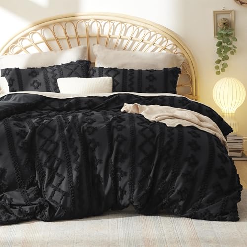 Image of Bedsure Boho Duvet Cover Queen Size, Soft & Comfortable Elegant Design Boho Bedding for Decoration, Machine Washable Comforter Cover for All Seasons,Includes 1 Duvet Cover & 2 Pillow Shams,Black