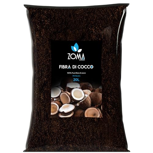 ZOMA Fibra di cocco per piante di qualità superiore, Terriccio universale composto al 100% di fibra di cocco pura, Terra per piante professionale ideale per coltivazione idroponica - 20 litri