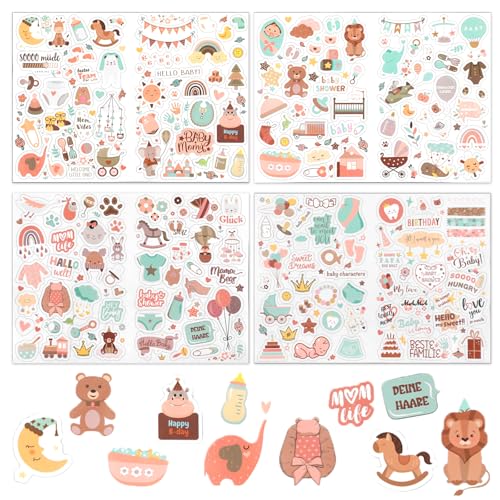 GEEHUA 4 Sheets Scrapbook Stickers, Baby & Toddler Patterns, Photo Album Stickers for Boy & Girl, Birthday Party Invitation Cards, Kids Gift