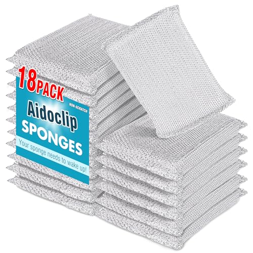 Image of 18pack Kitchen Scrubbing Sponges for Cleaning, Sink Steel Wool Dishcloth, Washable Dish Sponges, Reusable Non Scratch Scrubbing Pads, Wire Scouring Sponge for Cookware, Pots and Pans