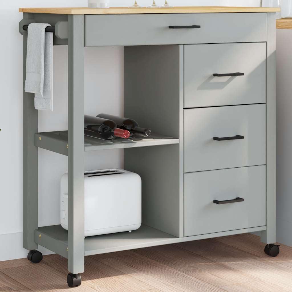 vidaXL Carrito de Cocina, Carro Organizador con Cajones Estantes, Carrito de Servicio Comida, Carro para Salón Baño Estudio, Madera Maciza de Pino