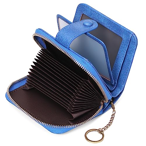 GAEKEAO Leather Credit Card Holder Wallet for Women RFID Blocking Large Capacity Bifold Zipper Card Case Organizer with Wristlet 32 Slots