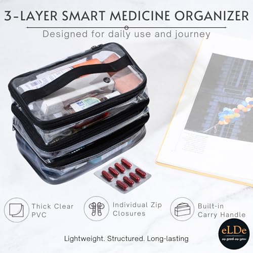 Image of ELDE 3-Layer Multipurpose Organizer Pouch for Travel & Home | Medicine Organizer and Medicine Box for Home | Morning-Noon-Night Slots | Makeup Organisers & Toiletry Bag | Pill Storage Bag (2)