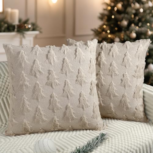 Miaikoe Weihnachtskissenbezüge 45x45 cm Set von 2 Beige...