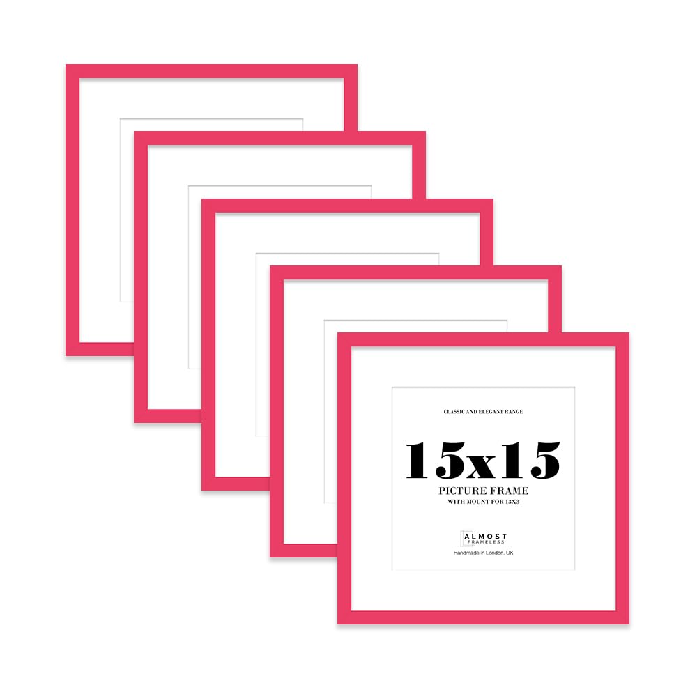 15x15 Bright Pink Picture Frame with Mount for 13x13 Photos, Prints - Modern Square Wall Frame, Set of 5