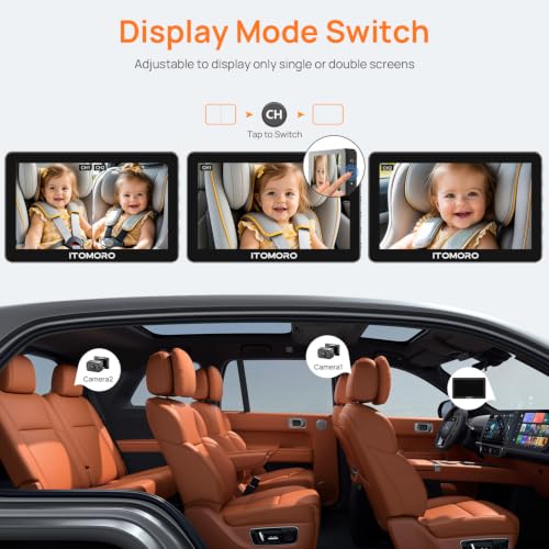Image of Itomoro Rear Facing Mirrors, 2 Kids Baby Car Camera, 7'' Ultra Wide 1080P HD Display with 2 IR Night Vision Cameras, 150 Wide Angle, 360 Rotatable, Easy Install