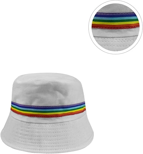 Miniatura 2 de TENDYCOCO Sombrero de pescador bordado de arco iris, sombrero de pescador unisex con protección UV para hombres y mujeres, Blanco