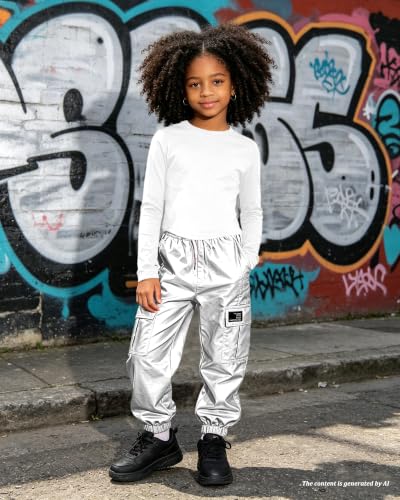 Image of Betusline Girls 2 Piece Summer Outfits,Kids Casual Short Sleeve Crop Top & Cargo Jogger Pants Sets,4T-14Y