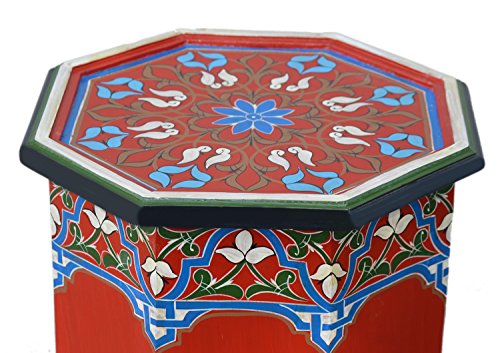 Painted Wood Moroccan Wood Side End Table Corner Coffee Handmade Hand Painted Moorish Tall Red #TOP2